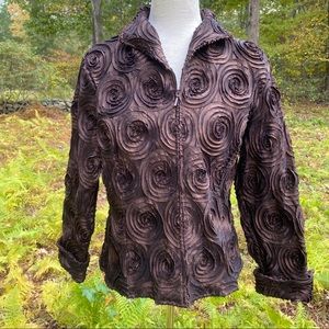 SAMUEL DONG JACKET COAT BROWN ZIP SOUTACHE TEXTURED Size XL